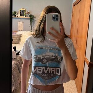 White Graphic T-Shirt with Car Design